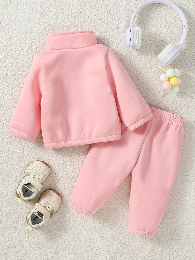 Baby Girl Fall Winter Clothes Solid Color 2 Piece Fleece Set Fur Sweatshirt Turtleneck & Pants Sportswear For 1-3Y