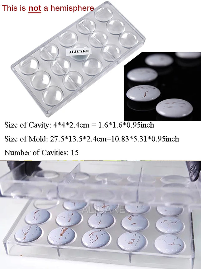 Chocolate Mold 15 Cavity Polycarbonate Chocolate Moulds Volcano Candy Bonbons Forms Confectionery Baking Tools φ1.58"xH0.24"