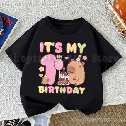 Capybara Kids Short Sleeve Tee Girl Cute Cotton T-shirt Summer Clothing Children Anime Cartoon Tops Fashion Casual Clothes Gifts
