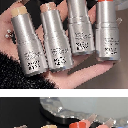 Rich Bear Highlighter Stick - Dewy Finish, Contour & Blush 3-in-1, Natural Glow with Fine Shimmer, Affordable Makeup Stick