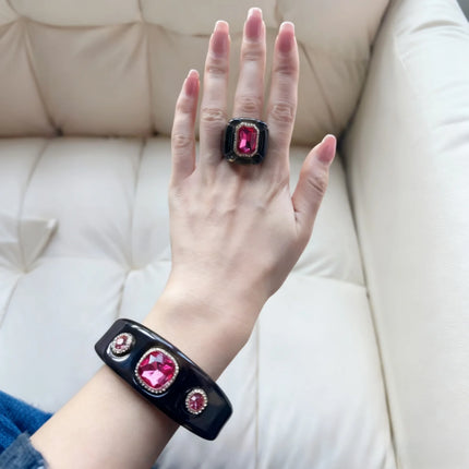 Luxury Jewelry Sets Resin Chunky Bangles Rings Exaggerated Designer Open Bracelet Women's Gift Set Party Accessories New