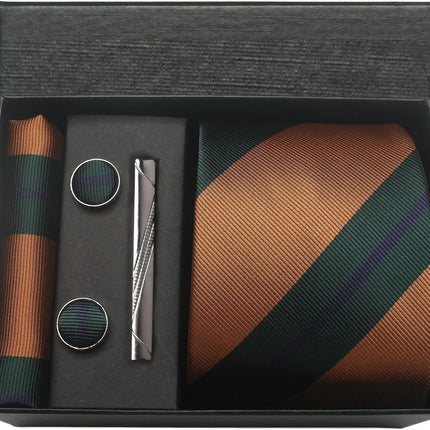 Classic 100% Silk Men's Ties In Gift box 8cm Plaid Dot Striped Business Necktie Handkerchief Cufflinks Wedding Party Tie Set