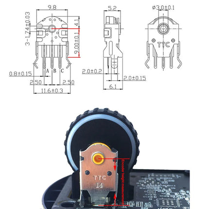 TTC Rotary Mouse Scroll Wheel Encoder Gold Mark 1.74mm Hole 20-40g Force Compatible 7-16mm Diameters for PC Mouse Upgrade