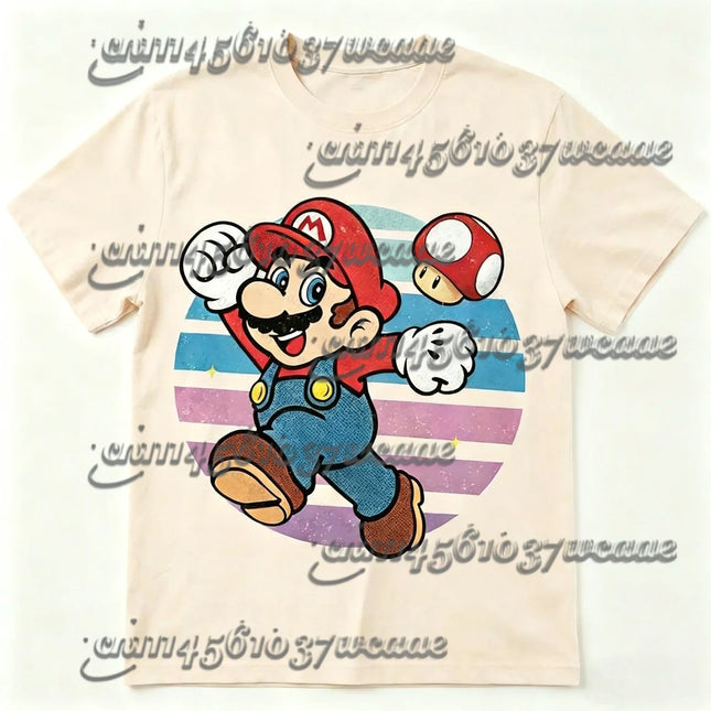 Classic Super Mario Short Sleeve T-Shirt Crew Neck Gaming Graphic Tee Casual Comfortable Soft Summer Top for Adults Family Match