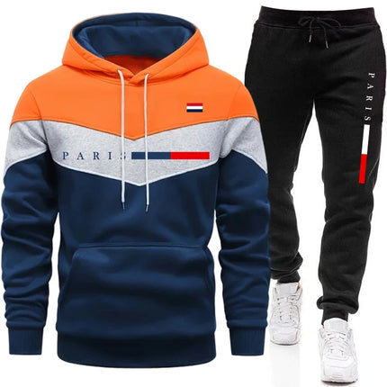 2026 Hot Sale Men's Set Hooded Sweatshirt and Jogger Pants Urban Casual Fashion Hoodie Sportswear Paris Printed Pullover Outfits