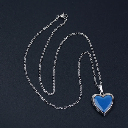Heart Mood Locket Necklace Color Changing Necklace Temperature Mood Stainless Steel Love Shape Photo Pendant Necklace Jewelry