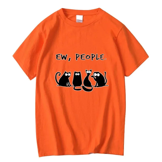 Men's High-Quality 100% Cotton Funny Cool Cat Printed Summer Casual Loose Cool O-Neck T-Shirt Tops for Men
