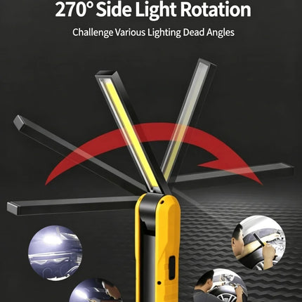 Rotatable COB Work Light LED Flashlight USB Charging Car Repair Lamp SOS Warning Light With Magnet Hook 4 Modes Camping Lantern
