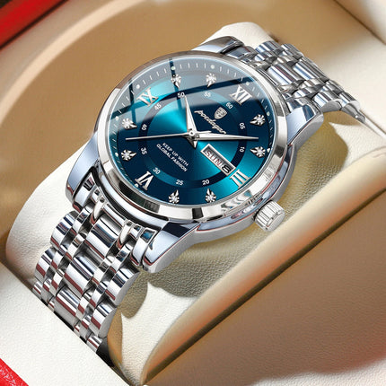 POEDAGAR Luxury Fashion Men's Wristwatch Waterproof Stainless Steel Luminous Trendy Men's Watch Date Week Men's Quartz Watches Reloj