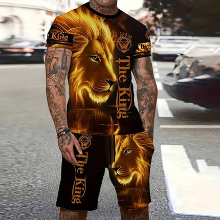 Summer Men's O Neck Short Sleeve Shorts Set 3D Tiger Printed Casual T Shirt Cool Personalized Streetwear Set Men's Sportswear