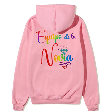 Bestie Bridal Bachelorette Party Hoodies Spanish Team Bride Print Casual Hooded Sweatshirts for Women Girls Group Matching Tops