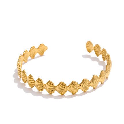 Yhpup Summer Ocean Style Fish Shell Starfish Cuff Open Bracelet Bangle 18K Gold Color PVD Stainless Steel Jewelry Wholesale Gift