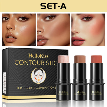 4pcs Contour Stick, Highlighter Stick, Blush Stick 4pcs Cream Contour Kit with Contour Brush, Create Face Contour, Non-greasy