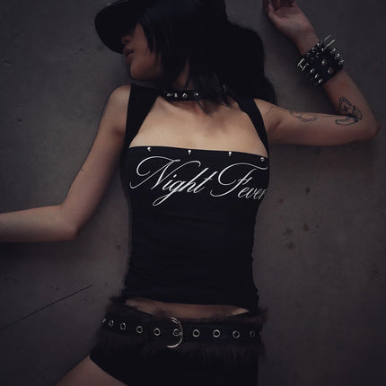Y2k Harajuku letter Print punk vest casual trash gothic crop top street wear hip-hop sleeveless retro vest fashionable 2000s top