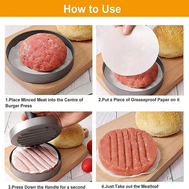 Circular Burger Mold Burger Press Non-stick Meat Pie Machine Home Food Mold Kit Small Tool with 100 Meat Pie Paper