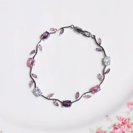 Luxury 16 Colors Sparkling Leaf Cubic Zirconia Branch Gold Silver Color CZ Crystal Bracelet Fashion Women Wedding Jewelry Gift