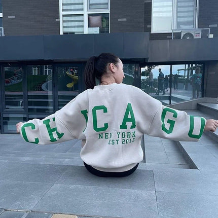 Combhasaki Women's Y2K Grunge Loose Pullover Sweatshirts Letter Print Casual Thickened Long Sleeve Tops Autumn Hoodie Streetwear