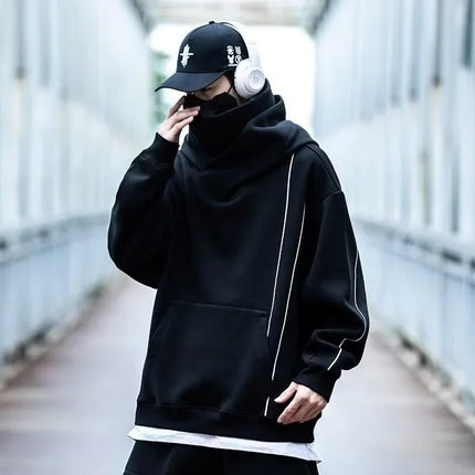 Autumn Men's Windbreaker Turtleneck Hooded Sweatshirts New Japanese Ninja Hoodies Women Line Print Oversized Y2K Vintage Hoodie