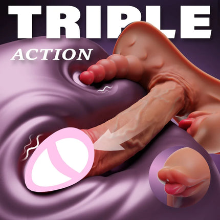 Thick Riding Dildo Sex Toys 3 in 1 Thrusting Vibrating Licking Big Realistic Dildo Adult Toys for Women with Suction Cup