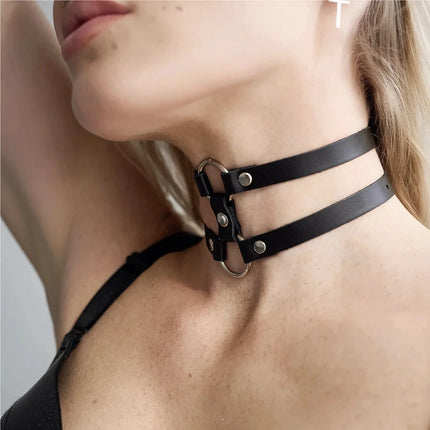 Women Sexy PU Leather Chain Collar Bdsm Bondage Erotic Collar Gothic Fetish Street Style Couple's Date and Nightculb Accessories