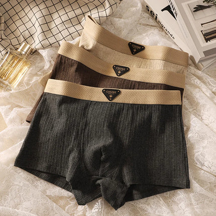 3PCS/Pack Cotton Hygroscopic Breathable Underpants Men Comfortable Mesh Crotch Panties Soft Solid Striped Men's Boxer Underwear