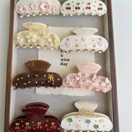 Cute Bow Hair Clip for Women Girls Acetate Rhinestone Fruits Floral Hairpin Pearl Hair Claws Shark Clip Trendy Hair Accessories