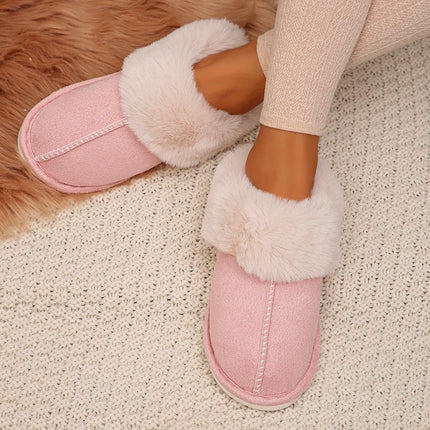 Closed Toe Warm Cotton Slippers Women Faux Fur Thick Plush Winter Home Shoes Woman Lightweight Casual Indoor Slides Female