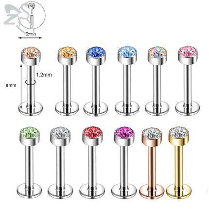ZS 6-13PCS/LOT 16G Stainless Steel Lip Labret Piercing Set Crystal Monroe Lip Stud Ear Tragus Helix Cartilage Piercing 6/8/10mm