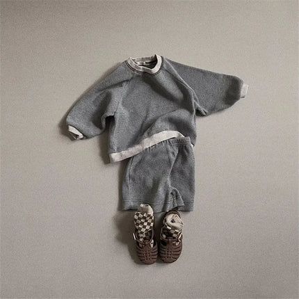 Autumn New Baby Long Sleeve Clothes Set Boys Girls Solid Waffle Tops + Shorts 2pcs Suit Infant Toddler Casual Sweatshirt Outfits
