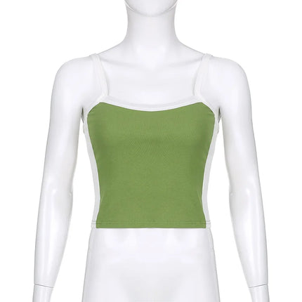 Sleeveless Knitted Crop Tops Green Sexy Basic Patchwork 2024 Summer Casual Cami Backless Y2k Vintage Tank Top Women