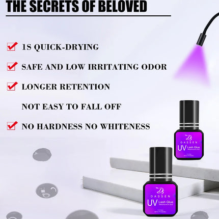 Dassen 5ML 1 Second Fast Drying Strong False Eye Lash Extension UV Glue Adhesive Retention Low Smell Mink Eyelash Glue UV