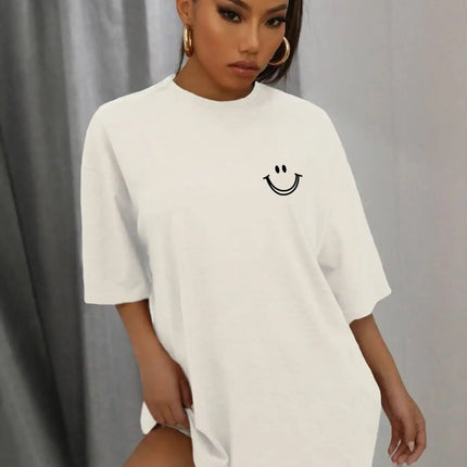 Happy Expression Printed Womens Cotton Short Sleeve Street Hip Hop Tee Clothing All-math Breathable Tops Crewneck Woman T-Shirts