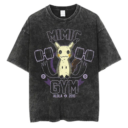 Pokemon Gastly Haunter Gengar T Shirt Men 2026 Summer Vintage Acid Wash Oversized Tee Japanese Anime Streetwear Hip Hop Harajuku