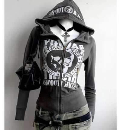 Unisex skull Y2K letter printed punk Gothic hoodie, cold resistant and warm top