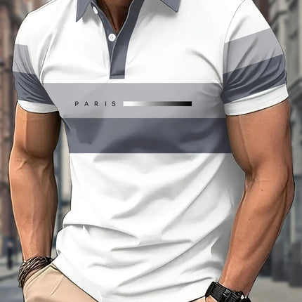 2026 Summer New Style Men's Short-Sleeved Polo Shirt with 3D Letter Pattern Print for Street Casual Fashion and Breathability