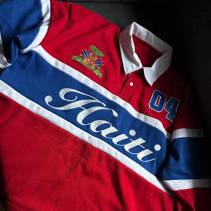 Y2K Retro Polo Long Sleeve Haiti Embroidery Striped Contrast Haitian Rugby Polos Sport Casual Streetwear Unisex Oversize Clothes
