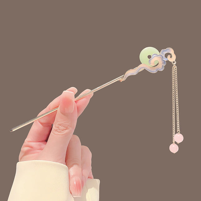 Classic Hair Stick Imitation Jade Hairpin Chinese Hanfu Hair Accessories For Women Long Tassel Hair Bun Jewelry Vintage Tiaras