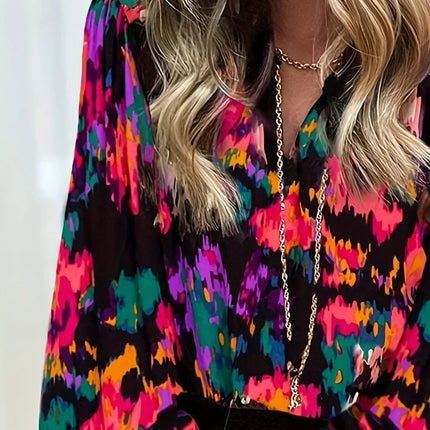 Plus Size 1XL-5XL Women’s Casual Tie-dyed Printed Puff Sleeve Blouse Women Fashion and Comfortable Blouse