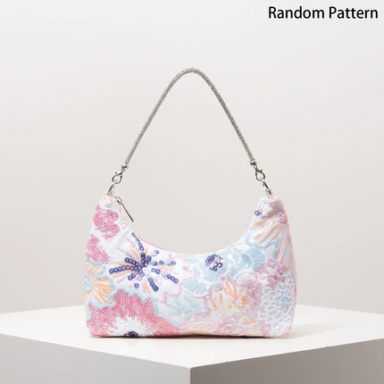 Shoulder Bag,Floral Pop,Sequin Bag,Embroidery,Gala Night,Party Outfits,Prom Bag,Wedding Items,Elegante,Valentine,Random Pattern