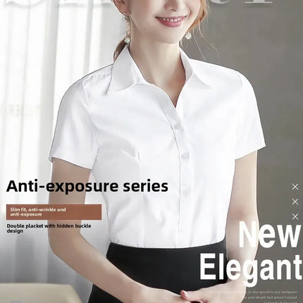 White Women's Shirt Short Sleeve Spring Summer New Work Uniform Formal Long Sleeve Black Blue Professional Clothing Female Blouse