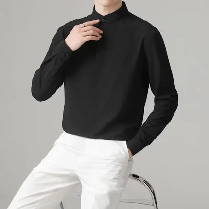 New Autumn Men's Shirt Lightweight Chic Korean Style Slim Fit Ice Silk Long Sleeve Casual Business Shirt Trendy