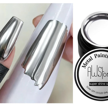 AWStorG 5ML Super Silver Metallic Gel Nail Polish Metal Effect Painting Gel Chromes Varnis Semi Permanent for Nail DIY