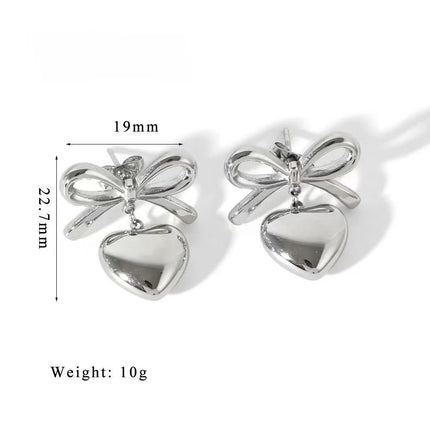 Fashionable elegant waterproof stainless steel bow heart-shaped pendant women's earrings jewelry party wedding 2025 new item