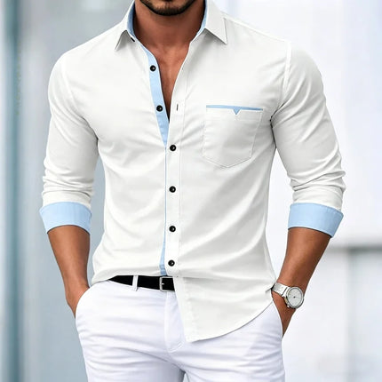 High Quality Men's Shirts, Contrasting Long Sleeved Shirts, Business Casual Shirts, Trendy Dating, Versatile Men's Clothing