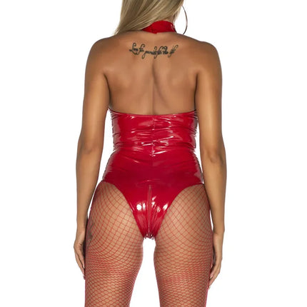 Sexy Faux Leather Catsuit PVC Latex Bodysuit Hollow out Bust Open Crotch Clubwear hot erotic Pole Dance Lingerie wetlook
