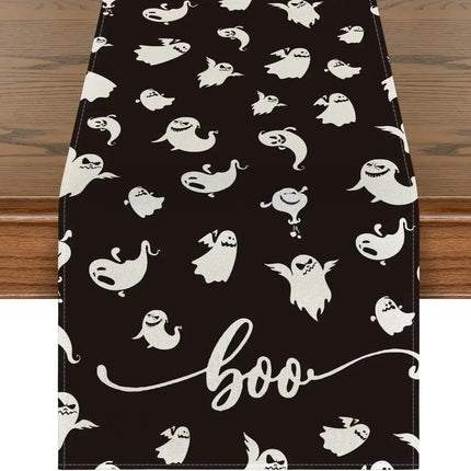 2D Flat Printed Linen Table Runner Cute Boo Table And Kitchen Linens Home Decor Items For Family Dinner Banquet Halloween