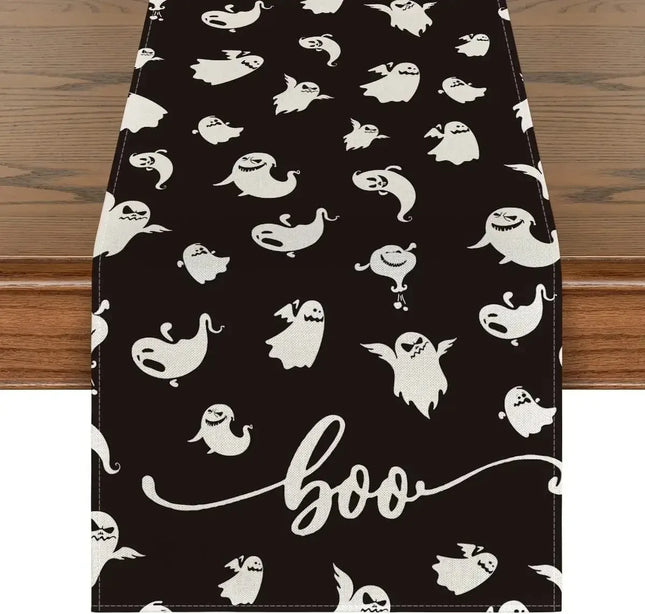 2D Flat Printed Linen Table Runner Cute Boo Table And Kitchen Linens Home Decor Items For Family Dinner Banquet Halloween