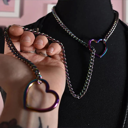 Trendy Simple Adjustable Y-Necklace Heart O-ring Slip Chain Punk Rock Necklace Stainless Steel Cuban Long Necklace For Women