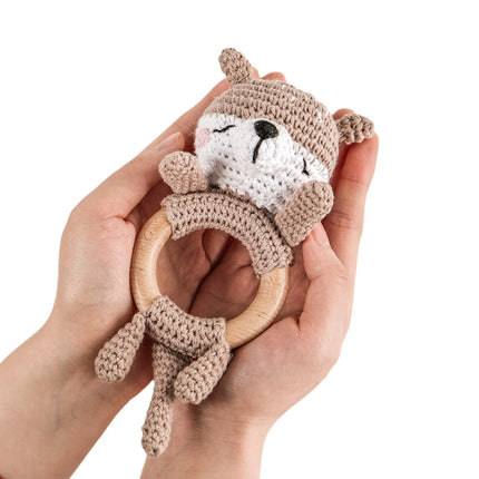 1Pc Baby Rattle Wooden Teether Music Ring Crochet Animal Otter Music Rattles Soother Bracelet Toddler Toys Baby Teething Gifts