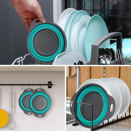 Silicone Vegetable and Fruit Cleaning and Drainage Basket Cleaning Basket Folding Water Filter Net Kitchen Gadgets Foldable